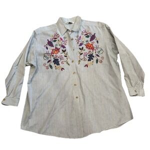Vintage Victoria Jones Striped Fall Embroidered Button Down Blouse Top Size 22W